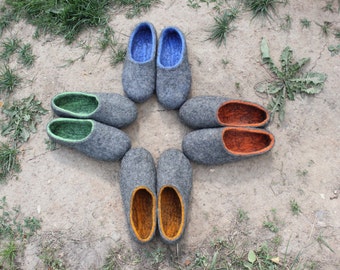 Felted slippers Charcoral grey Dark grey Women home shoes