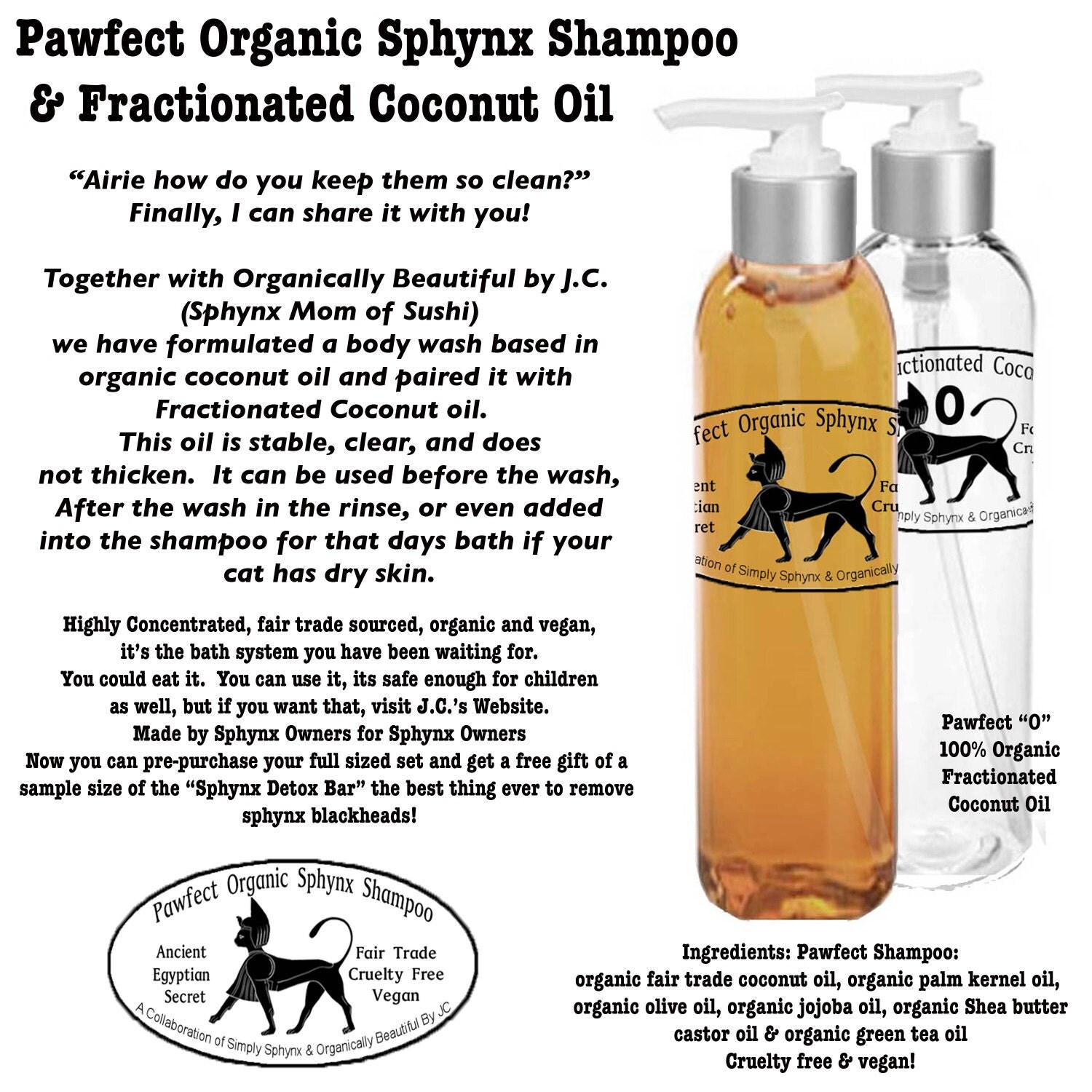 Organic Pet Shampoo Sphynx Cat Shampoo Pawfect Spa for