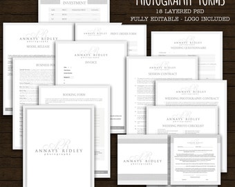 Linen Monogram logo Photography Forms and Contracts - logo included - INSTANT DOWNLOAD - Monogram initials signature forms