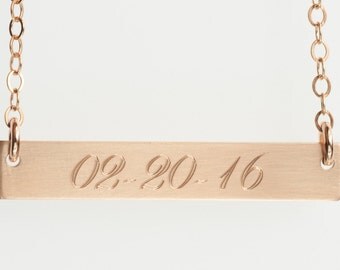 Rose Gold Bar Necklace, Rose Gold Necklace, 14Kt Rose Gold Necklace, Engraved Bar Necklace, Personalize Bar Necklace, Custom Bar Necklace