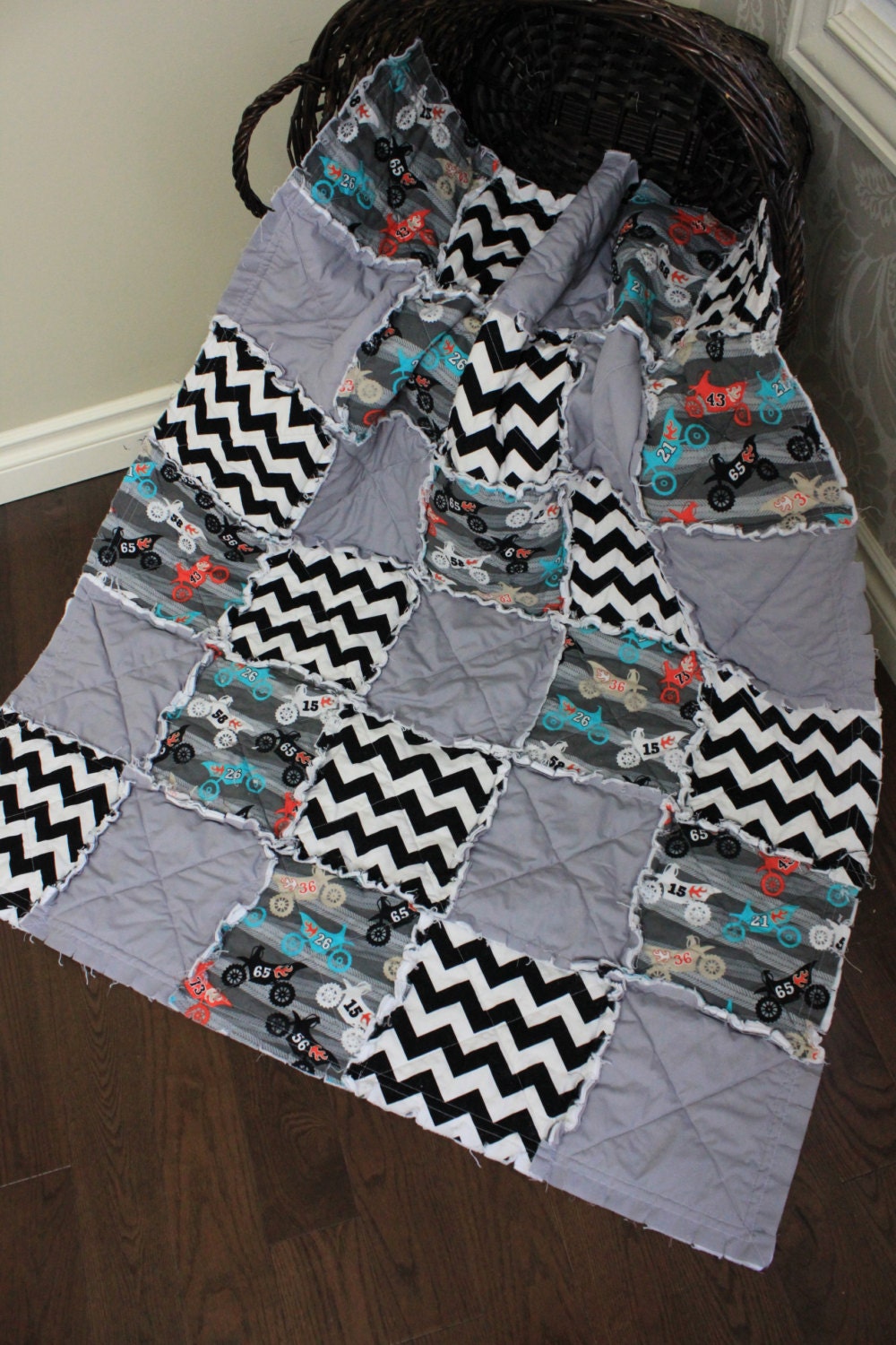 Baby Rag Quilt Dirt Bike Baby Quilt Motocross Black And
