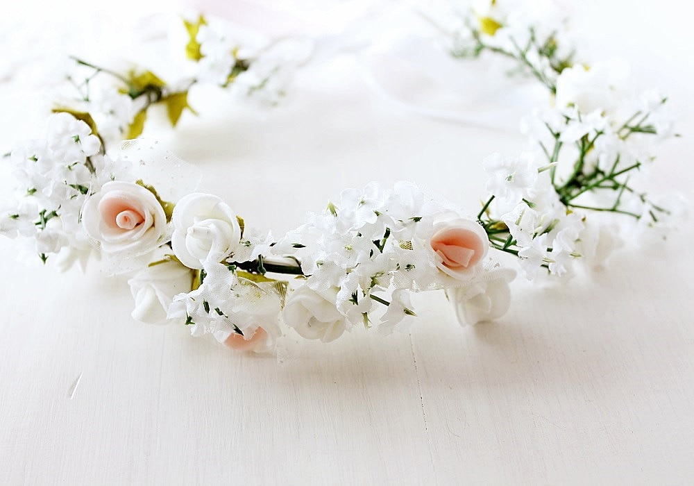 Baby's Breath & Rose Crown Flower Girl Crown Toddler