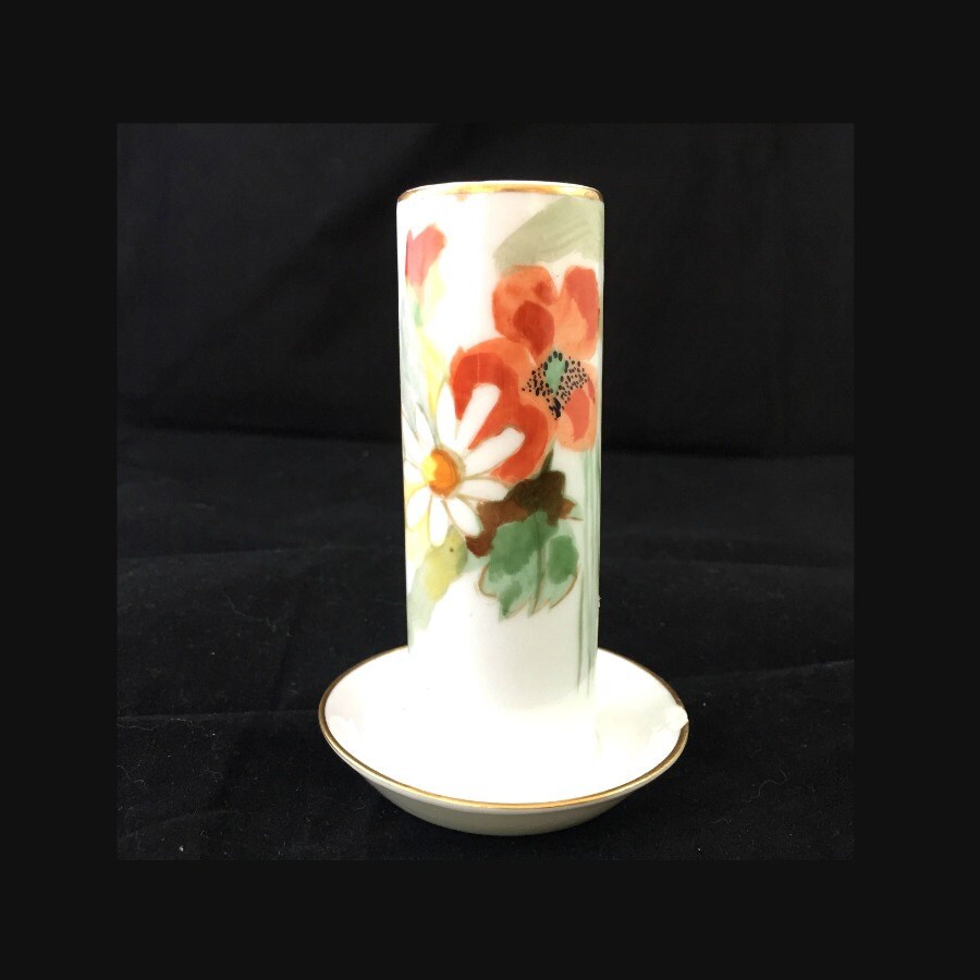 Antique Limoges Porcelain Hat Pin Holder Red Poppy Flower
