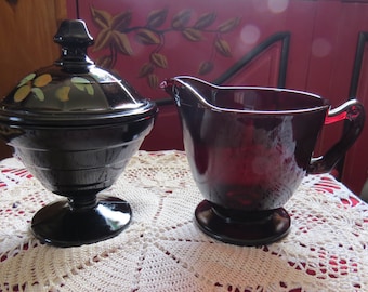 Ruby Red Creamer and Sugar bowl - vintage 1950's