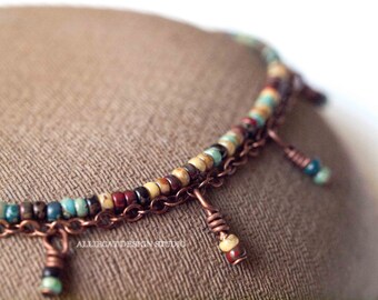 Bohemian Anklet | Boho Anklet | Coloured Picasso Anklet with Dangles | MADE TO ORDER