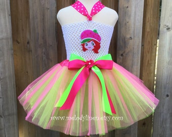 NEW-strawberry shortcake dress strawberry shortcake birthday outfit strawberry shortcake tutu strawberry shortcake costume hot pink green