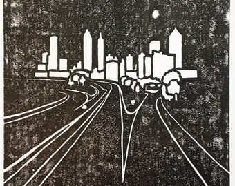 Atlanta Cityscape Block Print (paper type upon request)
