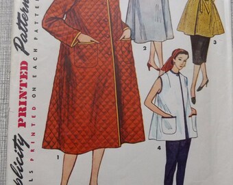 Housecoat, Smock, and Beach Coat in Size 14-1/2 1950s Vintage Simplicity Sewing Pattern 4494 Complete