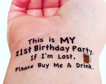 21st Birthday Temporary Tattoos - 10 tattoos