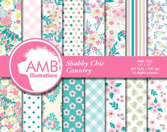 Shabby Chic papers, Floral Digital Papers, Summer Pastel papers and backgrounds, Pink Flower paper, Country scrapbook paper, AMB-1322