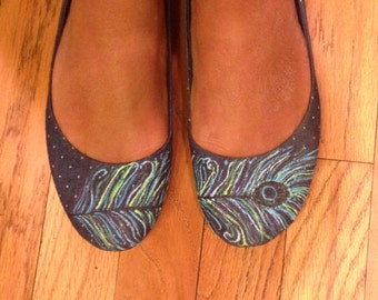 Hand painted peacock shoes