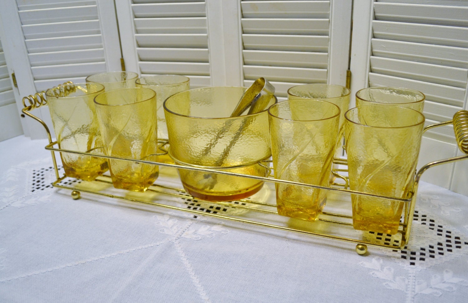 Vintage Drinking Glass Set with Carrier Set of 8 Ice Bucket