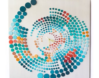 Wood Wall Clock 'Time Elapse' 70x70cm | Oversize Large 3D Geometrical Turquoise Clock | Modern Wooden Mosaic