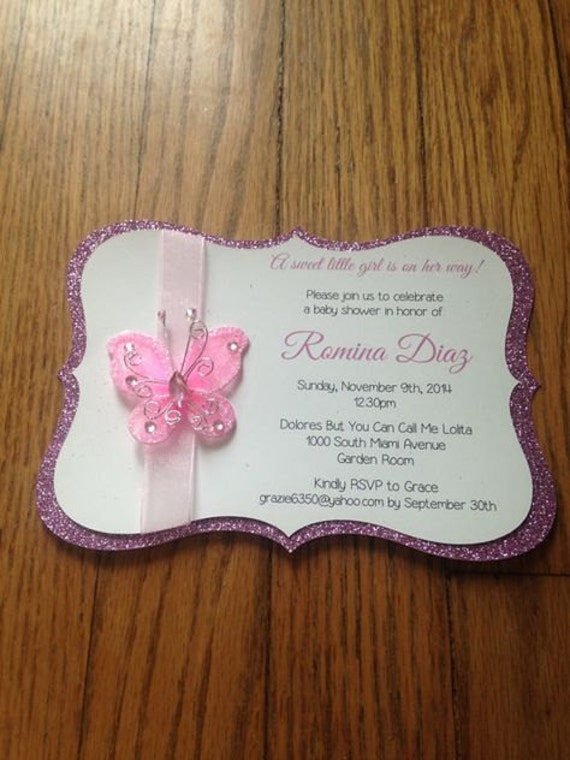 Butterfly Garden Themed Baby Shower Invitation Handmade Baby