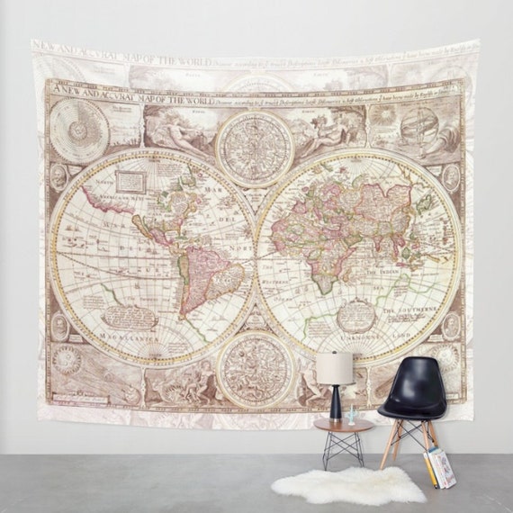 World Map Tapestry Wall Hanging Antique Map Print By Mapology