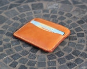 Handmade Minimalist Card Holder Men's Wallet - Made in USA - Handstitched - Horween Chromexcel Leather - Custom Monogram - Brown