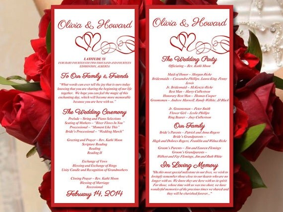 Heart Wedding Program Template Download Valentine Red