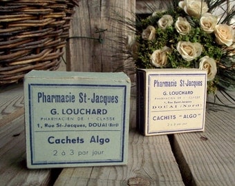 Antique Pharmacy Box - Set of 2 - Vintage Wedding Favour Box - Cardboard Apothecary Box - French Apothecary - Small Gift Box