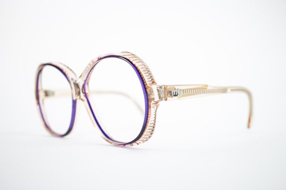 70s Vintage Eyeglasses Clear Purple 1970s Oversized Round 