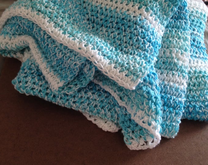 blue and white cotton blend shawl