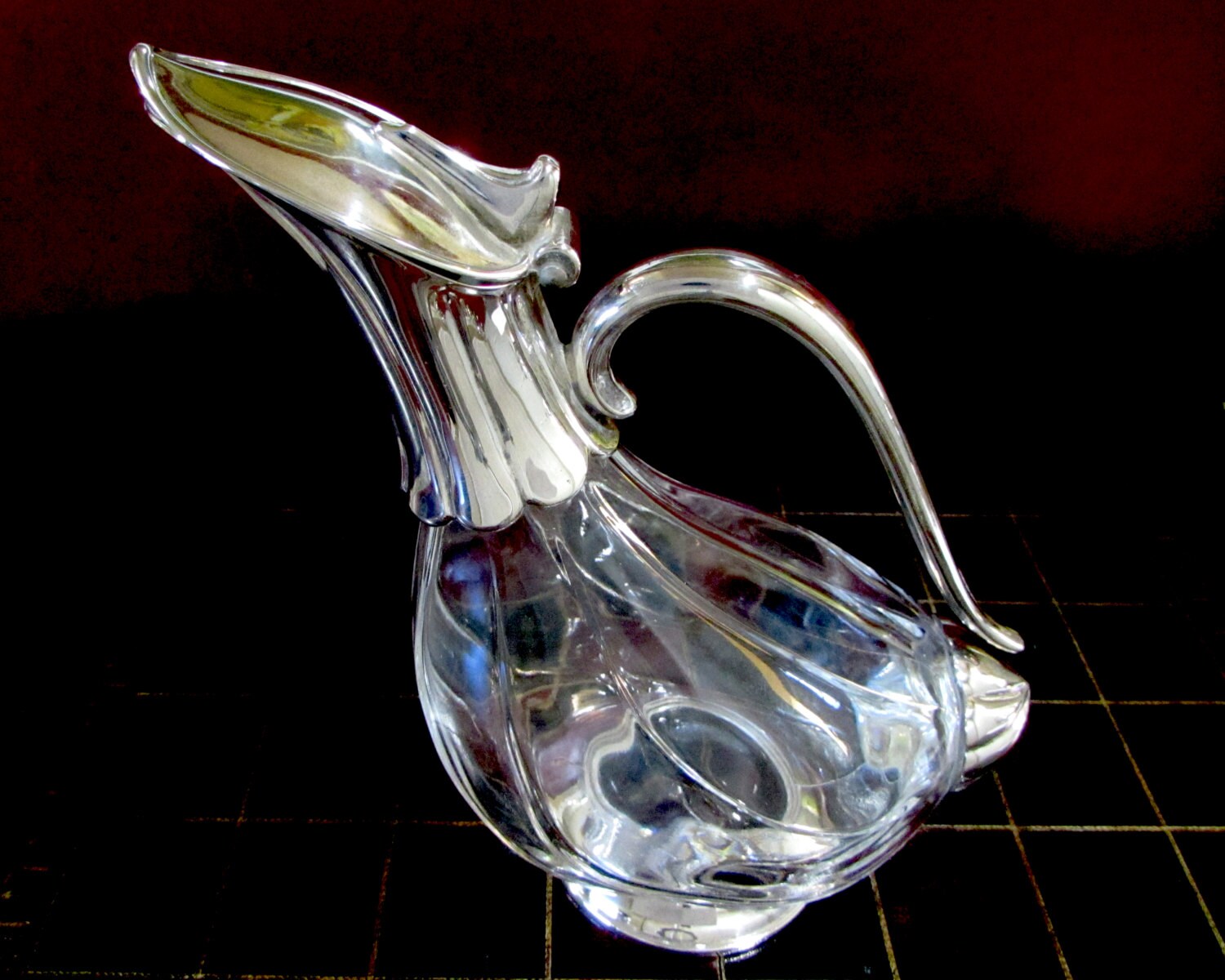Glass Duck Claret Jug Silver Plate Figural Wine Decanter