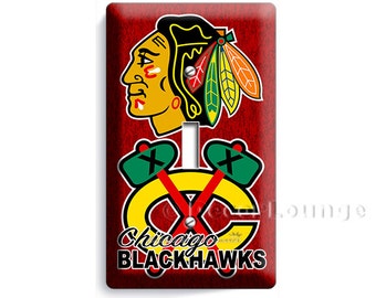 Chicago Blackhawks Hockey team logo single light switch cover wall plate game room man cave garage boys bedroom home decor art decoration