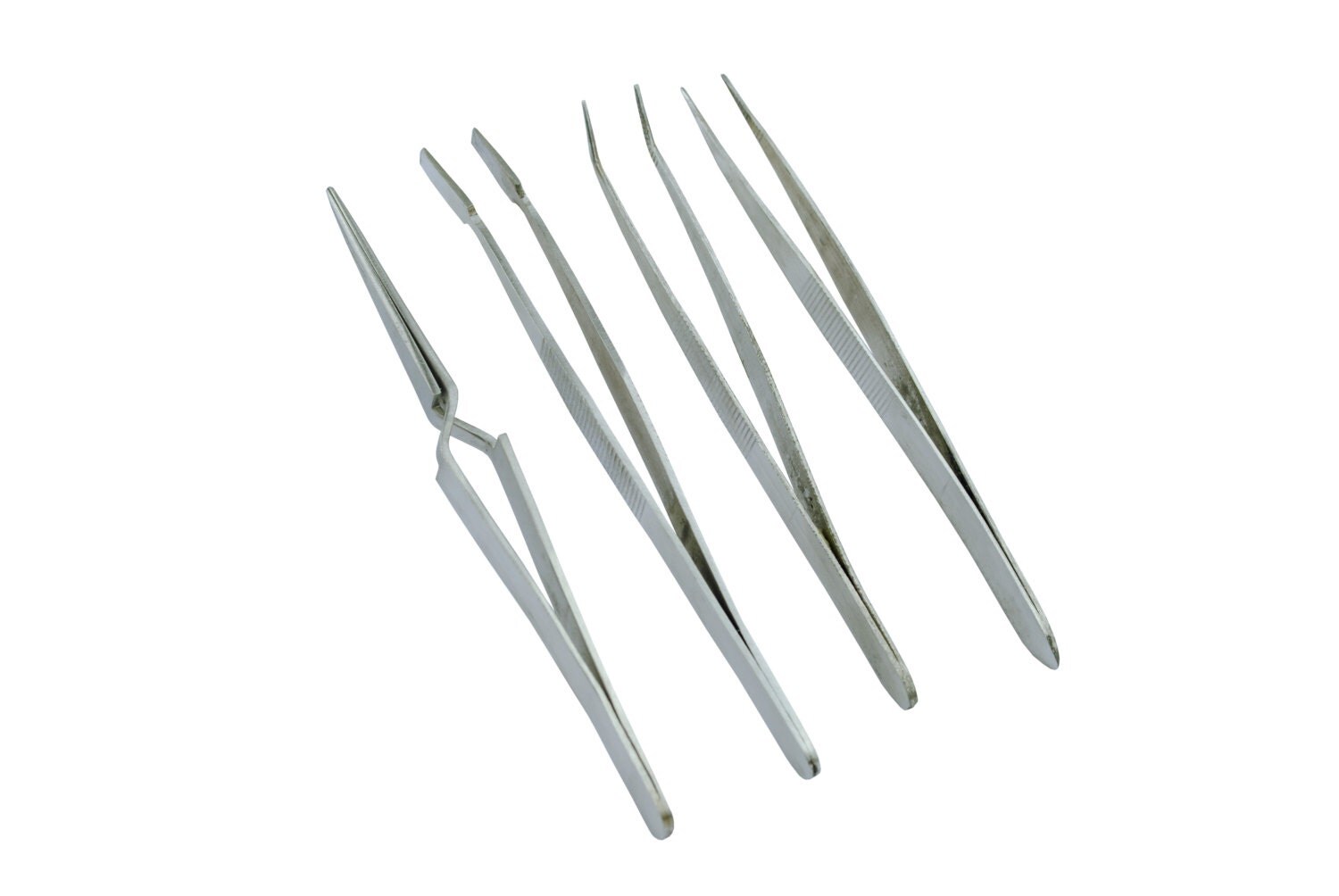 Proops Tweezers Set of 4. Selfgrip Bent Nose Pointy Wide