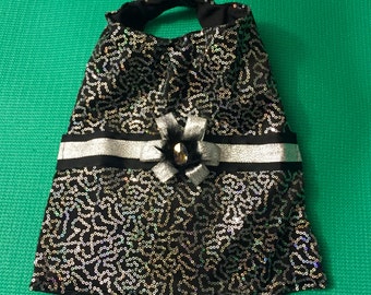Sequin Dog Dress,Formal Dog Dress,Black and Silver Sequin Dog Dress,Iridescent Silver Sequin and Black Dog Dress,Special Occasion Dog Dress