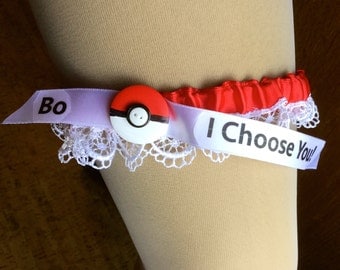 Personalized, Pokemon, wedding garter, I Choose You // red Poke Ball // blue great ball // white master ball // light blue ultra ball