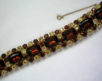 Fabulous Glitzy Amber Rhinestone Link Bracelet - 4403