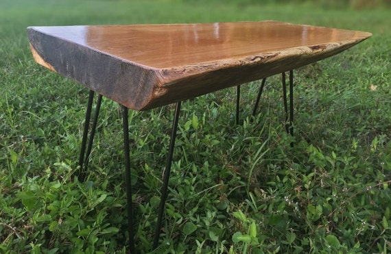 Live Edge Oak Coffee Table with Hairpin Legs by ...