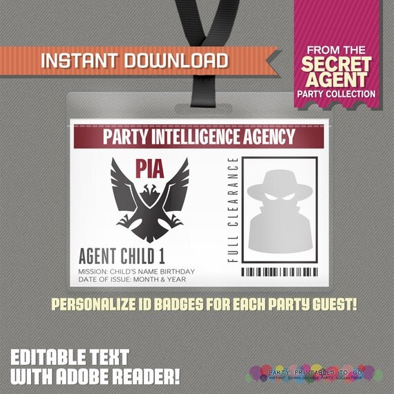 Secret Agent Badge - Spy Birthday Party / Secret Agent Birthday Party ...