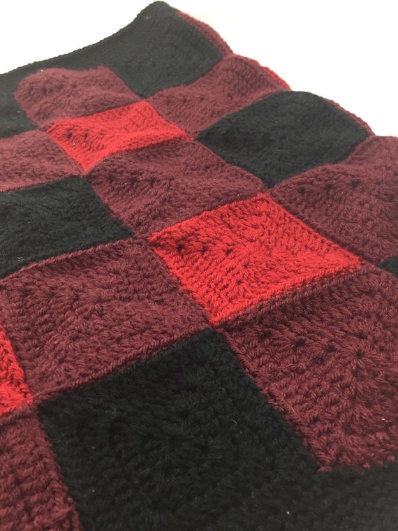 Red and Black Buffalo Plaid Handmade Crochet Baby Blanket