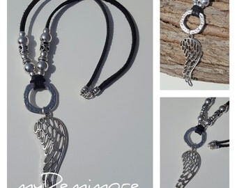 leather necklace, Angelwing, Ring