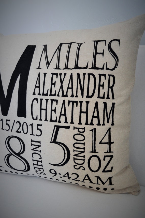 Personalized birth pillow cover birth by ourTraditions on Etsy