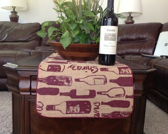 Burlap Table Runner in a Wine Bottle Print