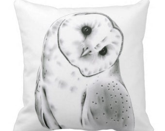 Barn Owl Pillow, Barn Owl Decor, Black and White Pillow Cover