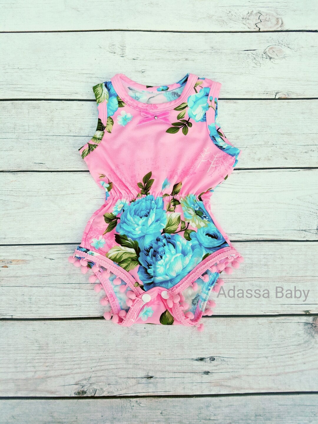 Baby Girls Clothes Baby Girl Romper Girl Pom Pom by AdassaBaby