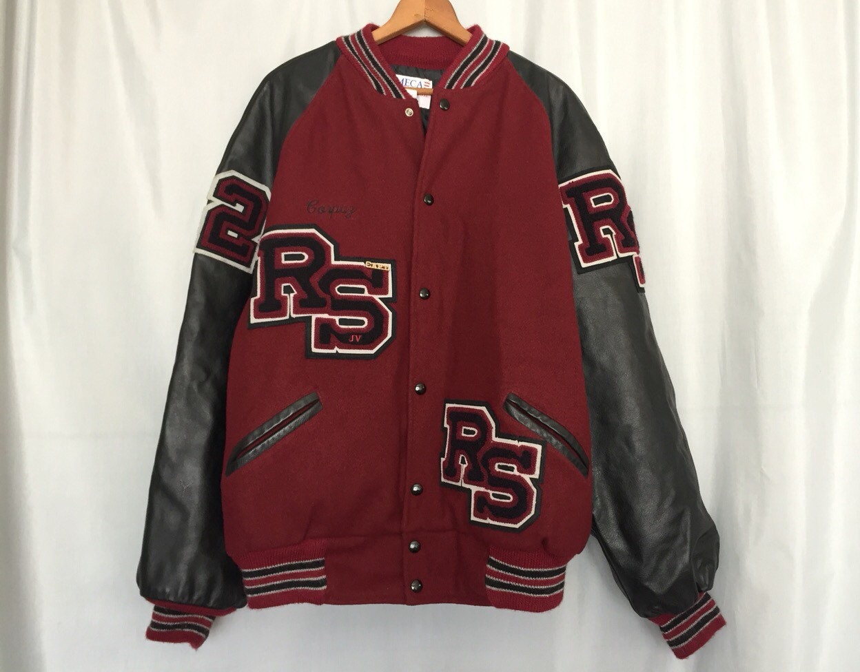 Letterman Jacket Vintage Red Maroon Black Sleeves Varsity USA