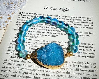 Druzy agate with titanium coating beaded bracelet
