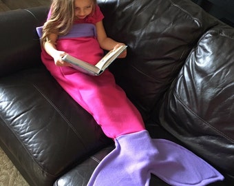Super Soft Fleece Mermaid Tail Blanket! Pink Mermaid Tail with Purple Fin!