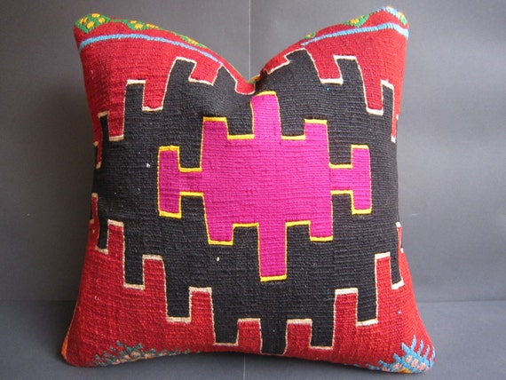 16 x 16 inch kilim pillow,handwoven pillow cover,turkish pillow,vintage pillow,authentic pillow cover,