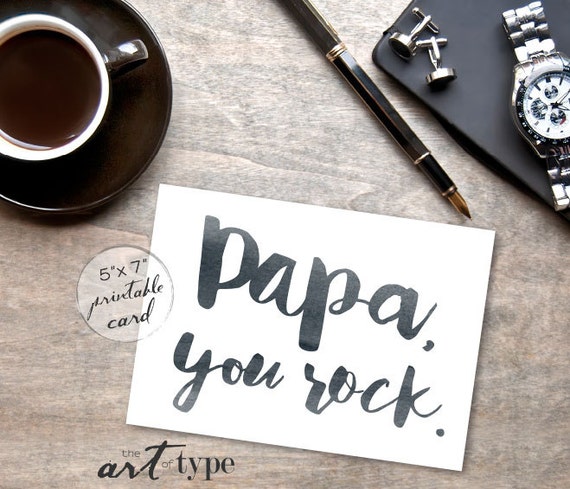 Papa You Rock Father's Day Card INSTANT Download 5x7