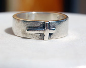 SILVER CROSS RING - Silver Band with Silver Cross - For Men and Women