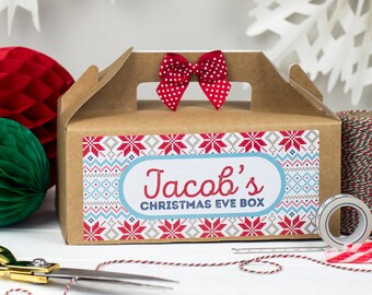 Personalised Christmas Eve Gift Box Kraft Party Favour - Xmas Treat Gift Bag with Bow
