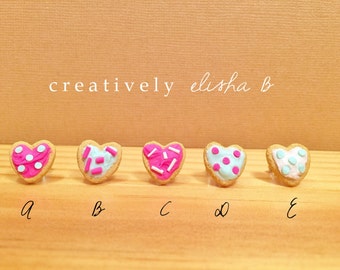 Heart Sugar Cookie Earrings / Food Jewelry / Cookie Jewelry / Dessert Jewelry / Handmde / Polymer Clay Stud Earrings