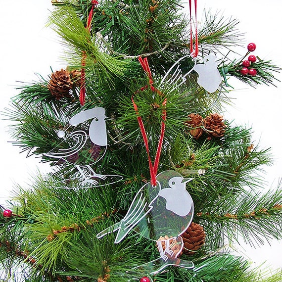 Acrylic Robin Christmas Tree Decorations Mixed Set of 3