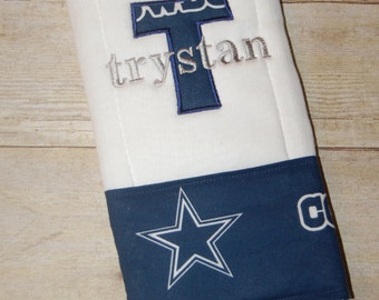 Dallas Cowboys 6 ply burp cloth personalized with applique and name or I drool silver and blue baby shower gift