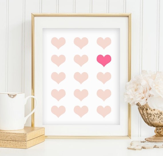 Pink Heart Print Heart Collage Valentine Wall Art Geometric