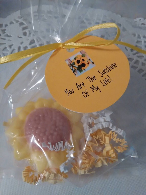 24 sunflower wedding shower favors. Favors come in clear bag